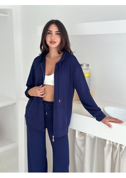 Kapüşonlu Fermuarlı Geniş Paça Modal Kumaş Eşofman Takım