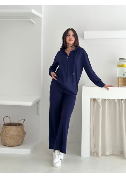 Kapüşonlu Fermuarlı Geniş Paça Modal Kumaş Eşofman Takım