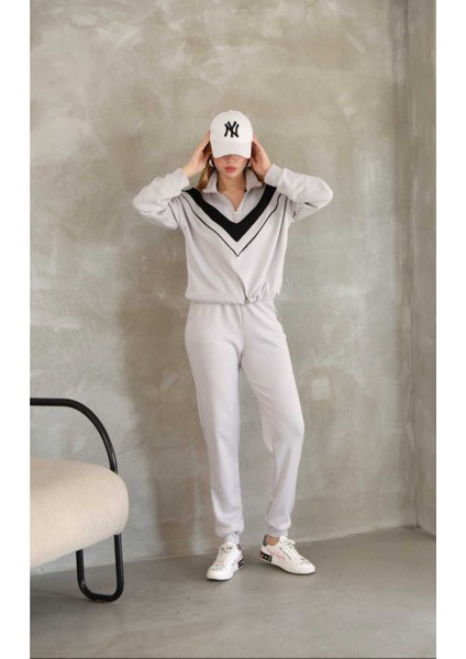 Dik Yaka Fermarlı Garnili Modal Kumaş Spor Eşofman Takımı indirimleri