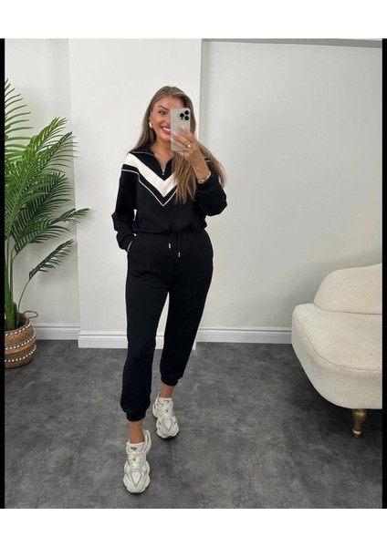 Dik Yaka Yarım Fermarlı Garnili Modal Kumaş Takım