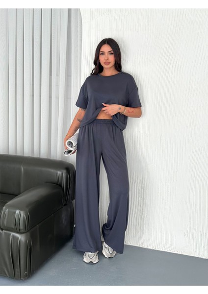 Geniş Paça Yumuşak Doku Modal Kumaş Kısa Kol Eşofman Takım modelleri