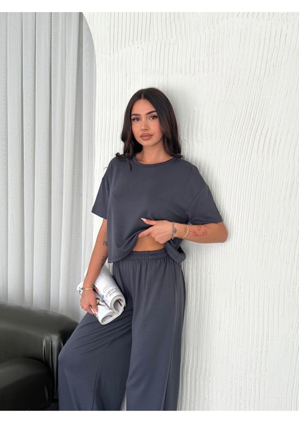 Geniş Paça Yumuşak Doku Modal Kumaş Kısa Kol Eşofman Takım