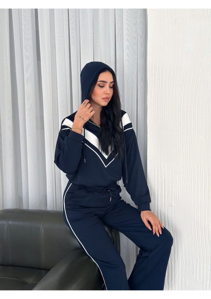 Garnili Biyeli Kapüşonlu Fermuarlı Stoperli Geniş Paça Modal Eşofman Takım