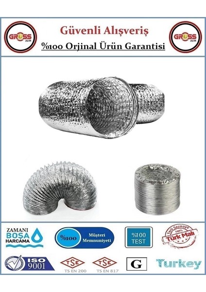 Alüminyum Telli Baca Flexi - Aspiratör Borusu - Çap: 127MM Boy: 2 Metre
