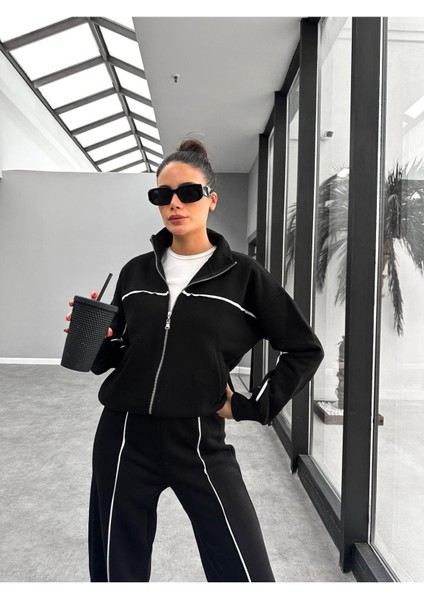 Biyeli Geniş Paça 3 Iplik Şardonlu Oversize Fermuarlı Eşofman Takım fiyatları