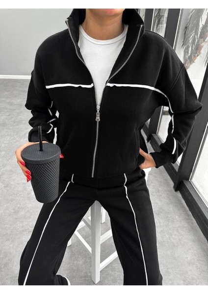 Biyeli Geniş Paça 3 Iplik Şardonlu Oversize Fermuarlı Eşofman Takım modelleri
