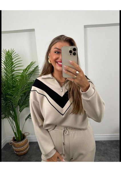 Dik Yaka Yarım Fermarlı Garnili Modal Kumaş Takım fiyatları