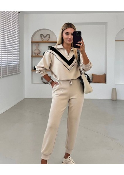 Dik Yaka Yarım Fermarlı Garnili Modal Kumaş Takım indirimleri