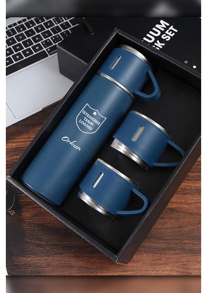 Kişiye Özel 3 Bardaklı 500ML Çelik Takım Baskılı Termos–12 Saat Isı Koruma, Sızdırmaz ve Taşınabilir