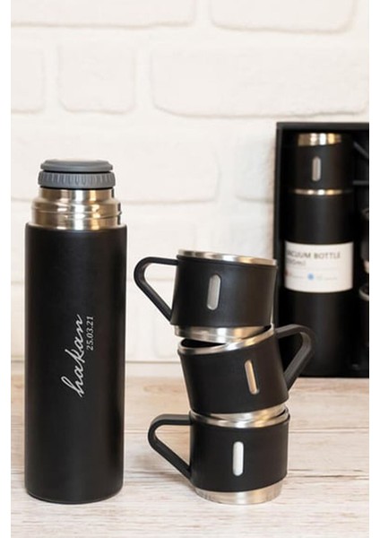 Kişiye Özel 3 Bardaklı 500ML Çelik Kedi Baskılı Termos–12 Saat Isı Koruma, Sızdırmaz ve Taşınabilir fırsatları