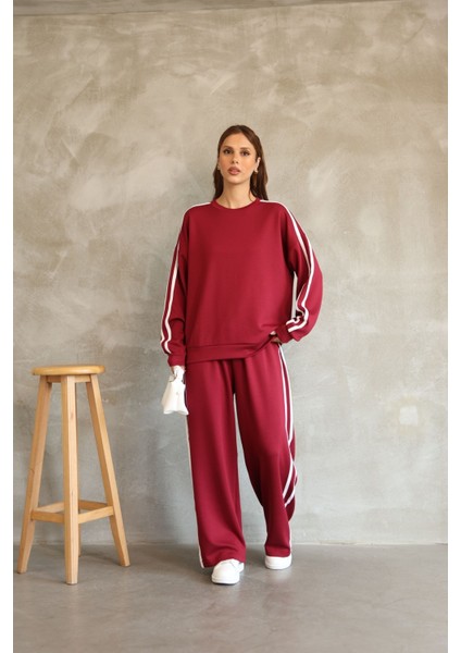 Şerit Detaylı Oversize Bol Paça Modal Kumaş Eşofman Takım modelleri