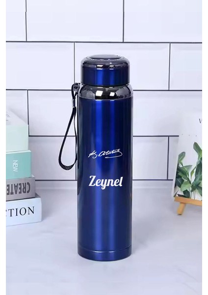 1 Litre Paslanmaz Çelik Imza Baskılı Termos 12 Saat Sıcak Soğuk Tutma Dayanıklı Yapı