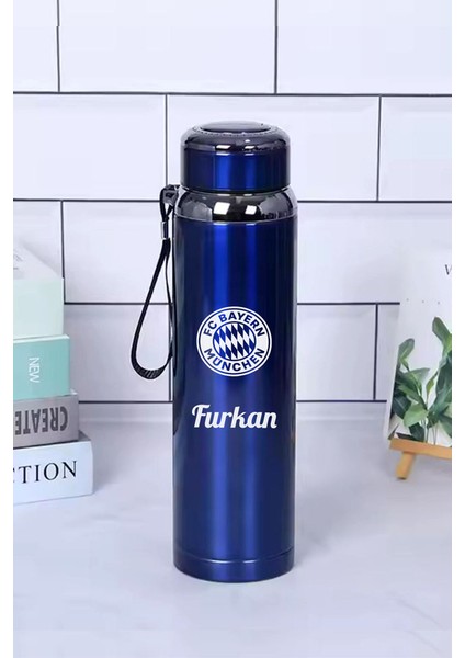 1 Litre Paslanmaz Çelik Takım Baskılı Termos 12 Saat Sıcak Soğuk Tutma Dayanıklı Yapı