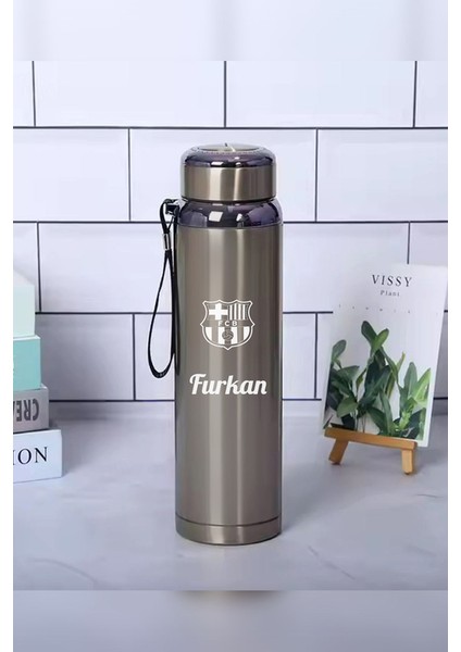 1 Litre Paslanmaz Çelik Takım Baskılı Termos 12 Saat Sıcak Soğuk Tutma Dayanıklı Yapı