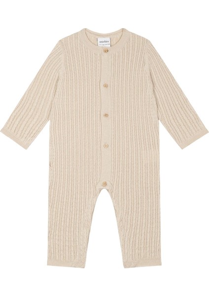 Krem Balıksırtı Triko Tulum