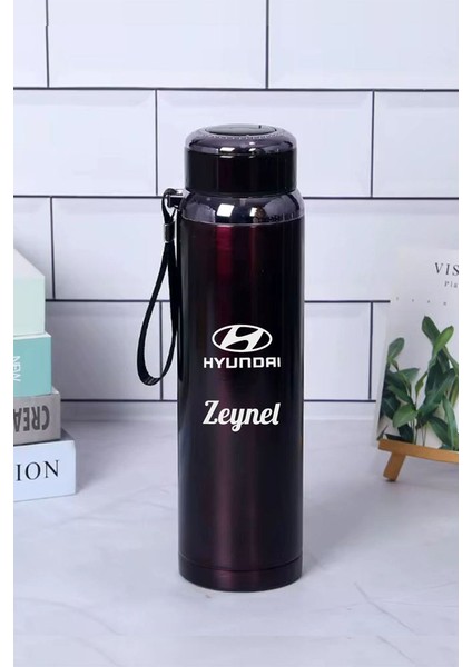 1 Litre Paslanmaz Çelik Araç Baskılı Termos 12 Saat Sıcak Soğuk Tutma Dayanıklı Yapı