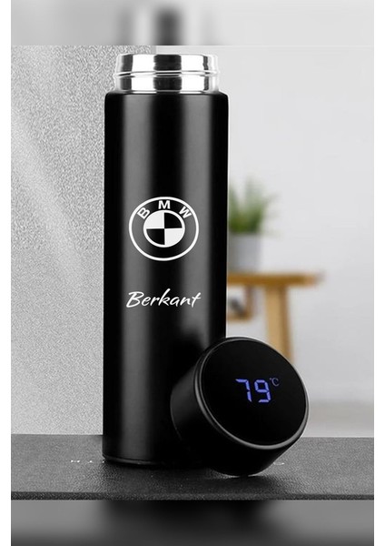 Kişiye Özel 500ML Dijital Göstergeli 304 Çelik Araç Baskılı Akıllı Termos - Isı Korumalı Şişe