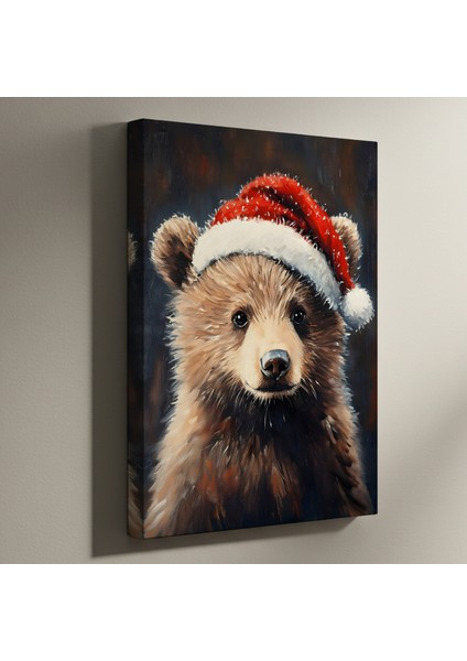 Sevimli Ayı Yavrusu Noel Şapkası Tablosu