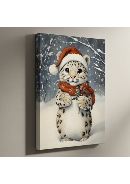 Karda Noel Şapkalı Kar Leoparı Tablosu