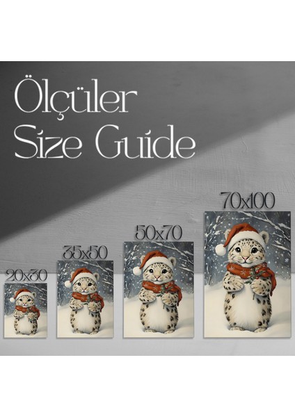 Karda Noel Şapkalı Kar Leoparı Tablosu modelleri