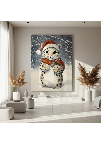 Karda Noel Şapkalı Kar Leoparı Tablosu fırsatları