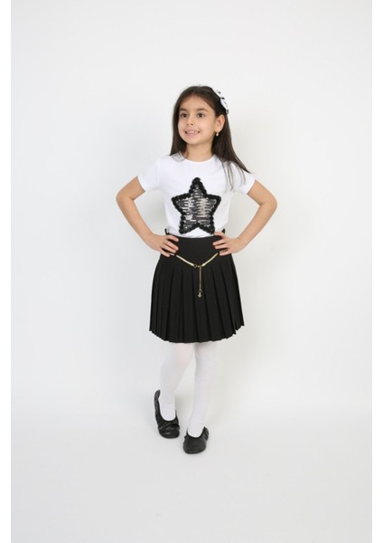 Kız Çocuk Takım Pileli Etek Yıldız Badi Siyah Bayramlık 23 Nisan Gösteri Kıyafeti fiyatları