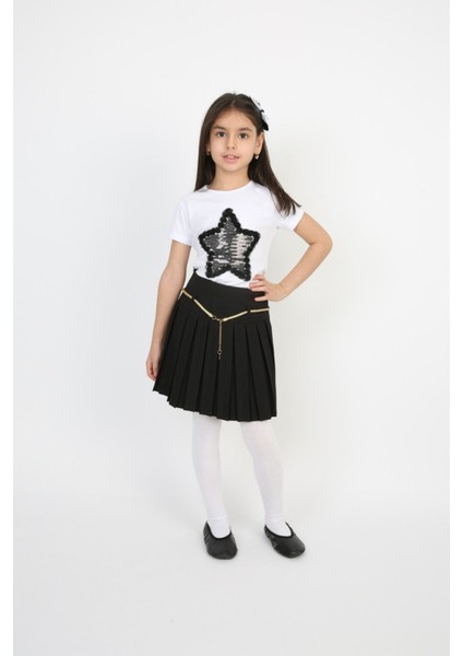 Kız Çocuk Takım Pileli Etek Yıldız Badi Siyah Bayramlık 23 Nisan Gösteri Kıyafeti indirimleri