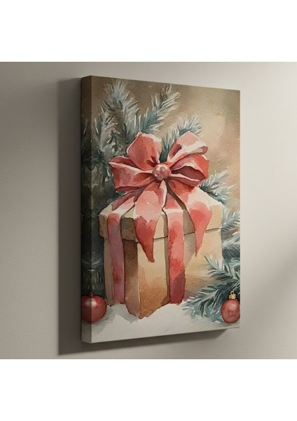 Kış Mevsimi Hediye Kutusu Suluboya Tablosu