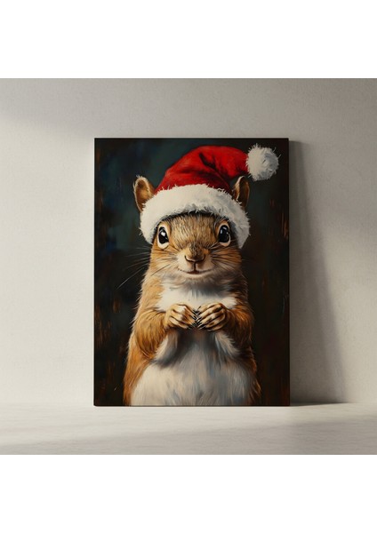 Noel Baba Şapkalı Sincap Yağlıboya Tablosu fiyatları