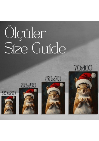 Noel Baba Şapkalı Sincap Yağlıboya Tablosu modelleri