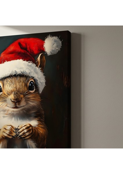 Noel Baba Şapkalı Sincap Yağlıboya Tablosu indirimleri