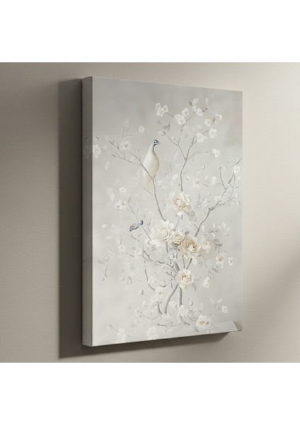 Zarif Kuş ve Çiçekler Soyut Tablosu