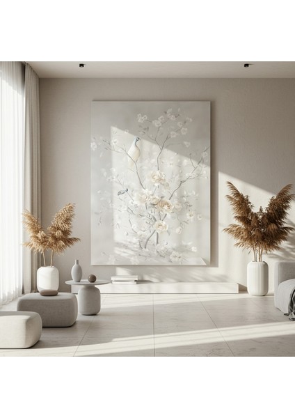 Zarif Kuş ve Çiçekler Soyut Tablosu fırsatları