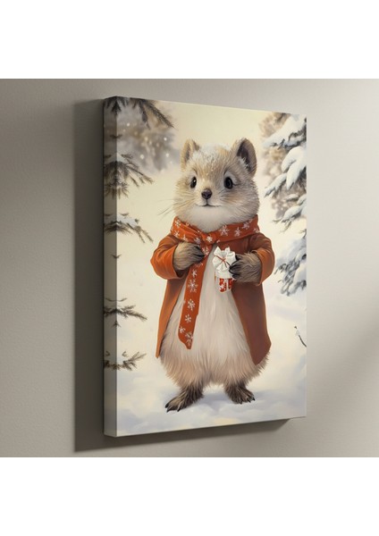 Kışın Karlı Ormanında Hediyeli Sevimli Hayvan Tablosu