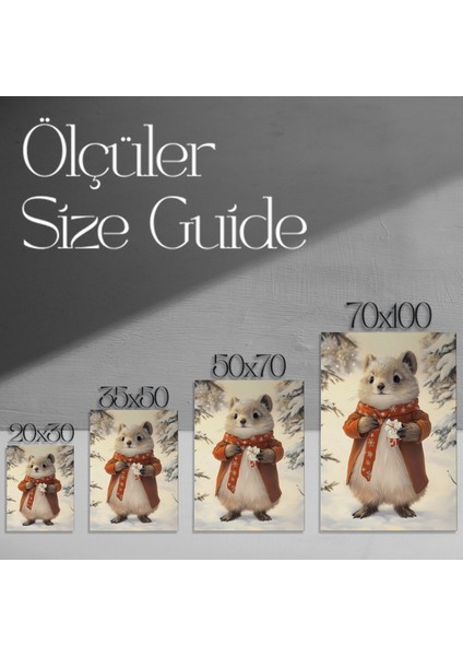 Kışın Karlı Ormanında Hediyeli Sevimli Hayvan Tablosu modelleri