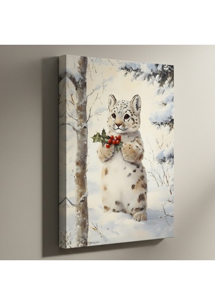 Kardan Adam ve Kar Leoparı Noel Tablosu