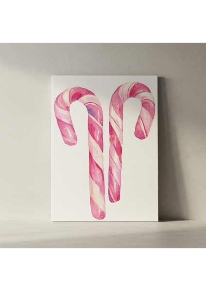 Pembe Çubuk Şekerler Noel Temalı Suluboya Tablosu fiyatları