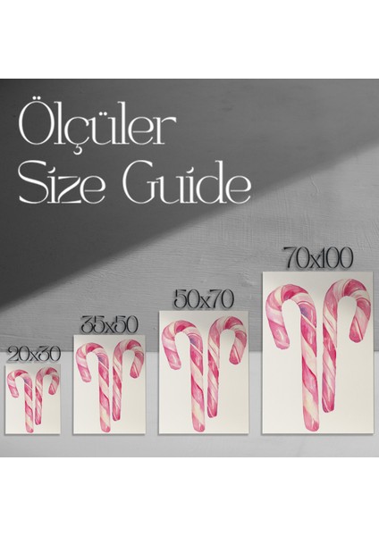 Pembe Çubuk Şekerler Noel Temalı Suluboya Tablosu modelleri