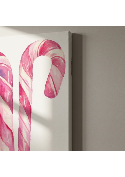 Pembe Çubuk Şekerler Noel Temalı Suluboya Tablosu indirimleri