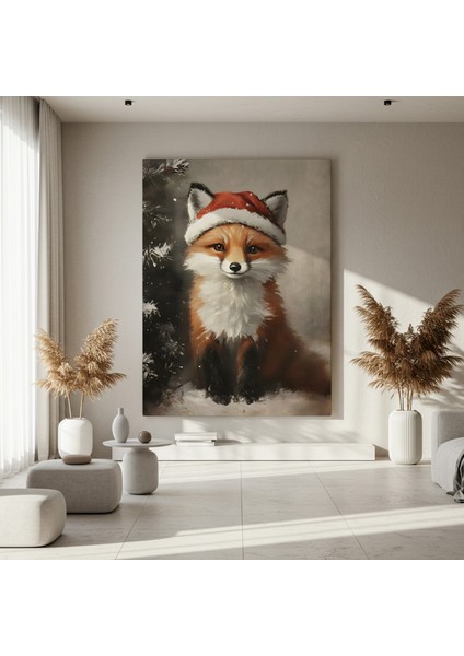 Noel Baba Şapkası Takmış Tilki Yağlıboya Tablosu fırsatları