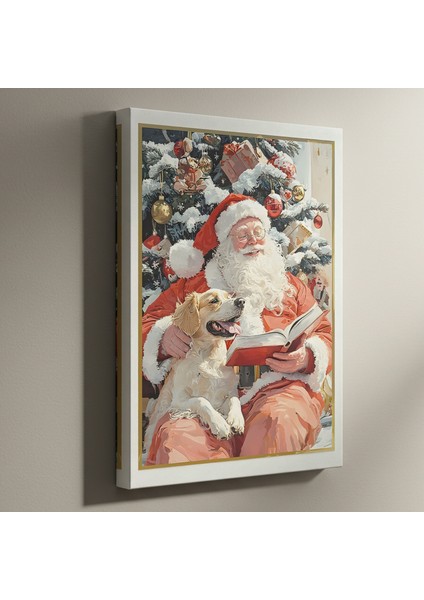 Noel Baba ve Köpeğiyle Sıcak Bir Kış Gecesi Tablosu