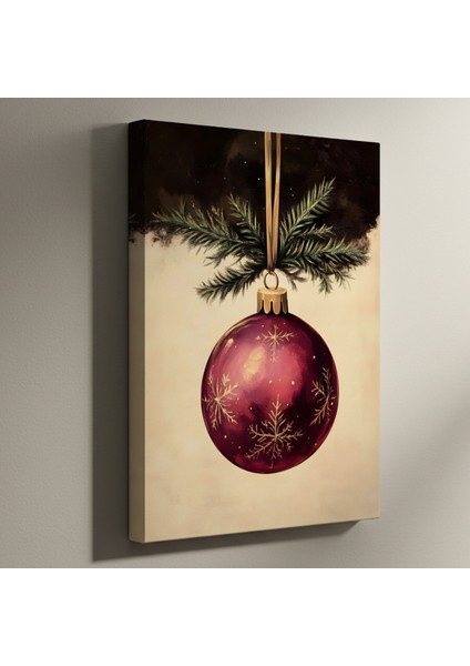 Kırmızı ve Altın Kar Tanesi Desenli Noel Süsü Tablosu