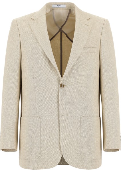 Relaxed Fit Rahat Kesim Desenli Keten Karışımlı Ceket