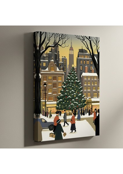 Karlı New York Noel Manzarası Tablosu