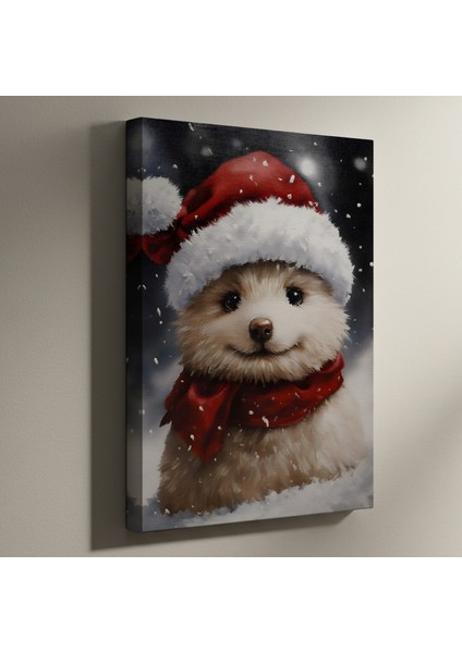 Kardan Adam Şapkalı Köpek Yavrusu Noel Tablosu
