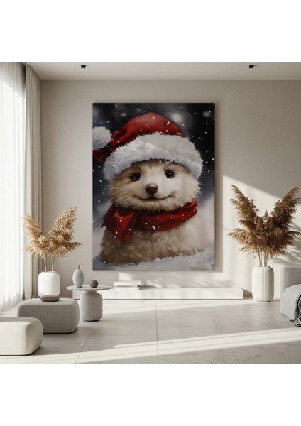 Kardan Adam Şapkalı Köpek Yavrusu Noel Tablosu fırsatları