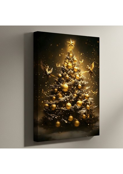 Altın Noel Ağacı ve Melekler Tablosu