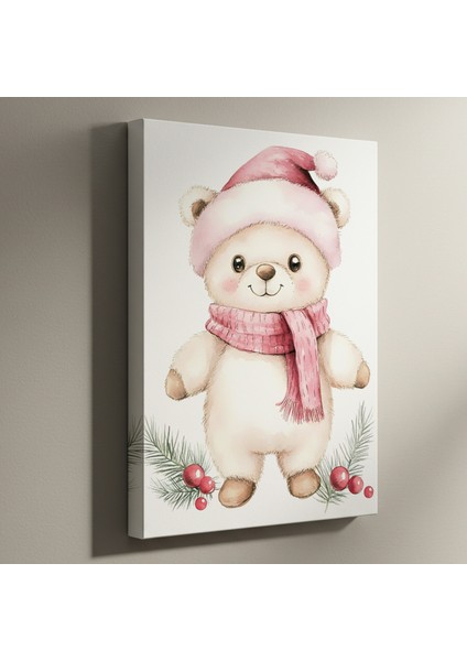Sevimli Noel Ayısı Kış Temalı Suluboya Tablosu