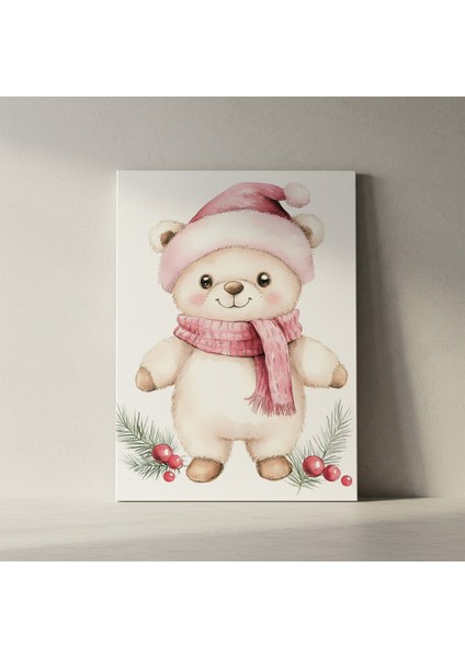 Sevimli Noel Ayısı Kış Temalı Suluboya Tablosu fiyatları