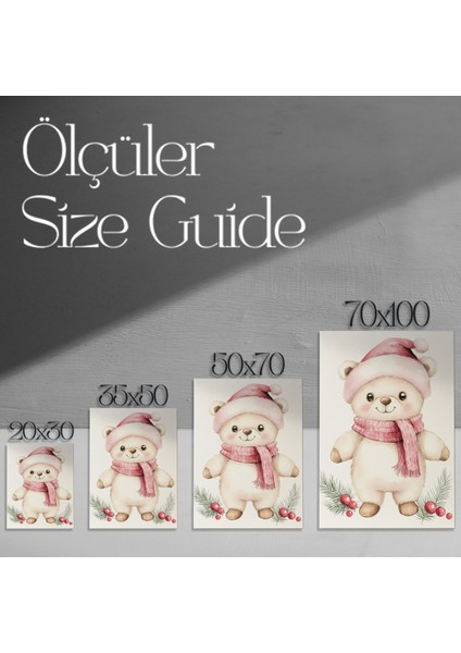 Sevimli Noel Ayısı Kış Temalı Suluboya Tablosu modelleri